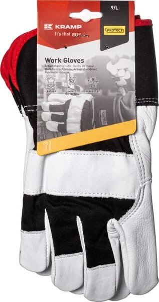 Kramp - KG0300509 - Arbeitshandschuhe aus Schwarz-Weissem Leder/Baumwolle Groesse 9/L Protect by Kramp