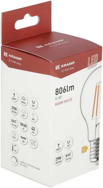 Kramp - KRFBA607E27D - LED-Filamentlampe Klassisch A60 E27 7W Dimmbar