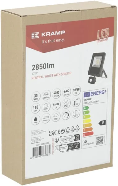 Kramp - KRFL30840SBK - LED-Flutlicht 30W 4000K Sensor