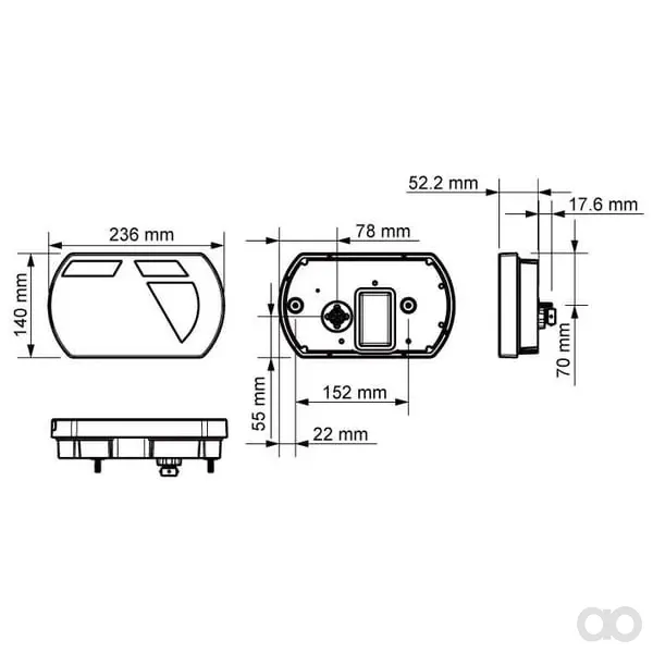 Kramp - L26060P6RH5SM - Multifunktionale Hintere Rechte LED-Leuchte, Smart, 12V, 236x140x24,3mm, Bajonett 6-Polig Kramp