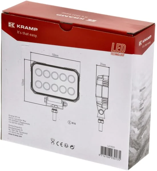 Kramp - LA10022 - Arbeitsleuchte LED 15W 1900lm Rechteckig 10/30V 150x37x100mm Spot 10 LEDs