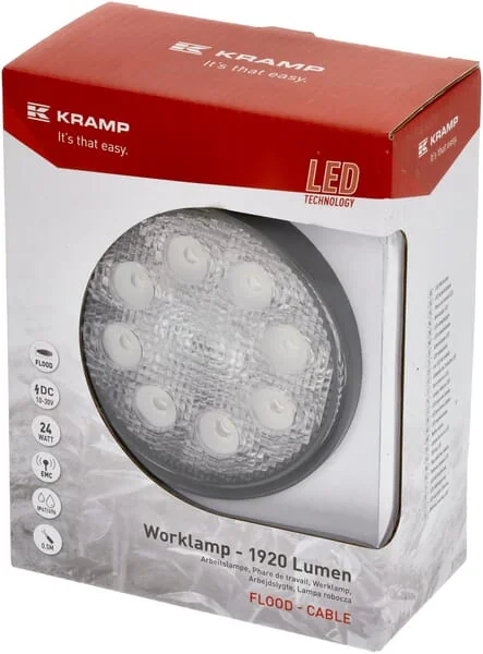 Kramp - LA10025 - LED-Arbeitsleuchte, 24W, 1920lm, rund, 10/30V, Ø 110mm, Flood, 8 LED, Kramp