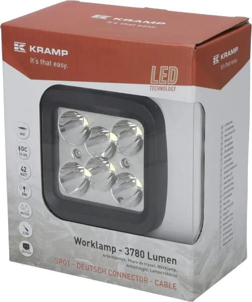 Kramp - LA10027 - Arbeitsleuchte LED, 42W, 3780lm, Quadratisch, 10/30V, 100x Spot, Punktförmig, 6 LEDs Kramp