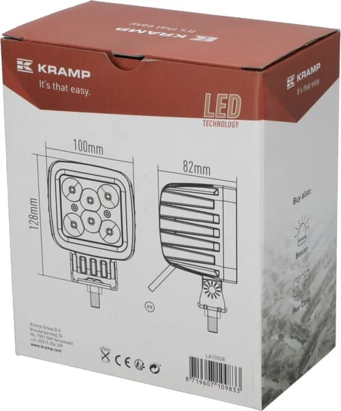 Kramp - LA10028 - LED-Arbeitsleuchte, 42W, 3780lm, quadratisch, 10/30V, 100x82x100mm, Unterwasser, 6 LED, Kramp