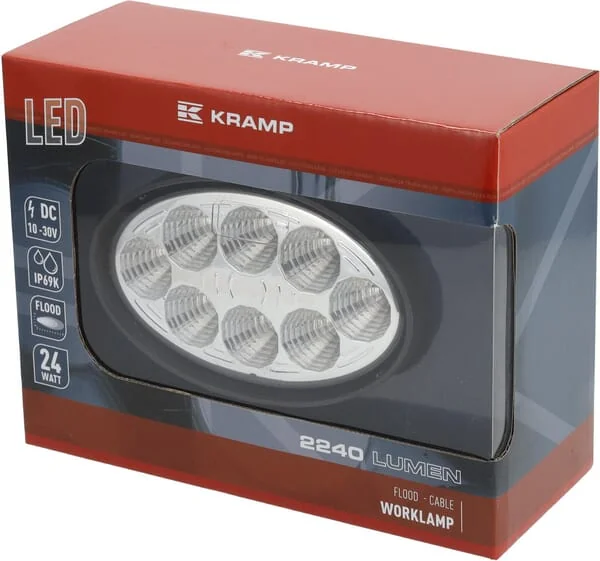 Kramp - LA10058 - LED-Arbeitsleuchte, 24W, 2240lm, oval, 10/30V, 141,5x64,5x90mm, Flood, 8 LED, Kramp