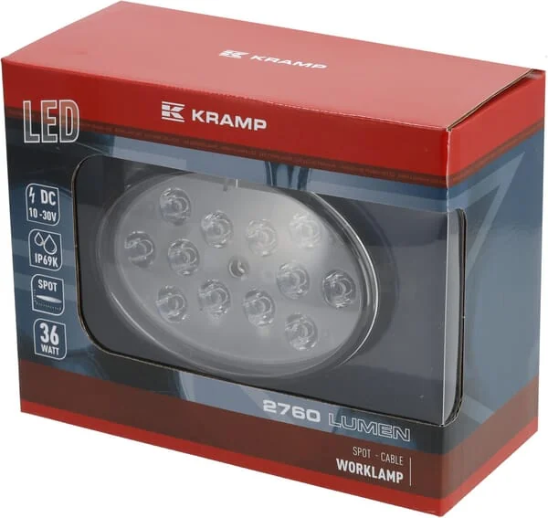 Kramp - LA10060 - Arbeitsleuchte LED 36W 2760lm Oval 10/30V 144x85x95mm Spot 12 LEDs