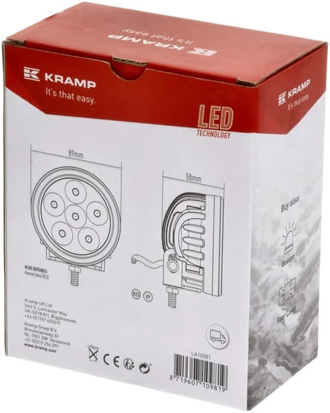 Kramp - LA10081 - Arbeitsleuchte LED 18W 1440lm Rund 10/30V Diameter 89mm Flood 6 LEDs