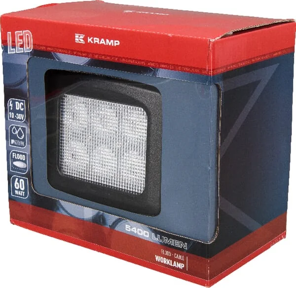 Kramp - LA10082 - Arbeitsleuchte LED 60W 5400lm Quadratisch 10/30V 150x124x135mm Flood 6 LEDs