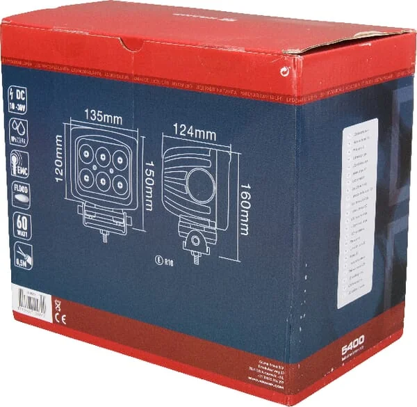 Kramp - LA10082 - Arbeitsleuchte LED 60W 5400lm Quadratisch 10/30V 150x124x135mm Flood 6 LEDs