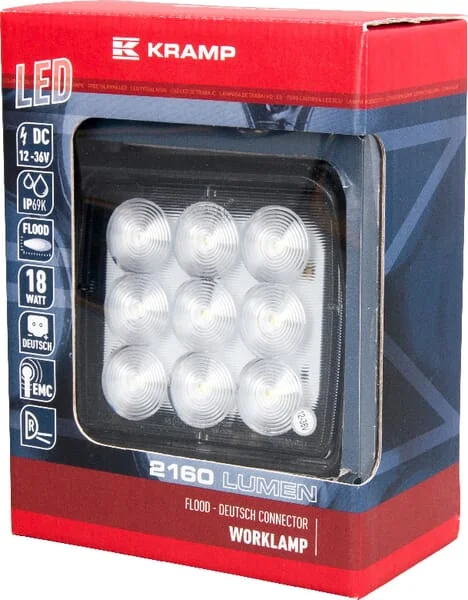 Kramp - LA10093 - Arbeitsleuchte LED 18W Quadratisch Deutsch-Stecker Flood