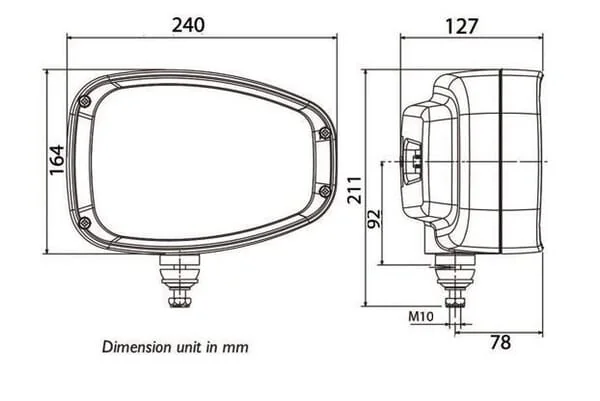 Kramp - LA10210 - LED-Scheinwerfer, RH Schwer, 22/32W, Rechteckig, 12-24V, 240x127x164mm, Deutsch 6-Polig, Beheizt, Lang-/Fernlicht Kramp