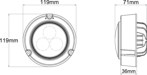 Kramp - LA10415 - Arbeitsleuchte LED, 36W, 4000lm, Rund, 10-30V, Diameter 119mm, AMP 2-Polig, Wide Flood, 3 LEDs Kramp