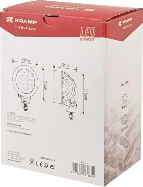 Kramp - LA10416 - LED-Arbeitsleuchte, 40W, 4500lm, rund, weiß, 110x93x145mm, Weitstrahler, 4 LED, Kramp