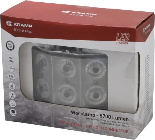 Kramp - LA10521 - Arbeitsleuchte LED, 60W, 5700lm, Rechteckig, 9-36V, 137x90x67.5mm, Weitstrahler