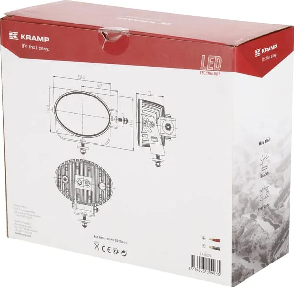 Kramp - LA10525 - Arbeitsleuchte LED, 60W, 6000lm, Oval, 12-60V, 154x105x70mm, Flutlicht