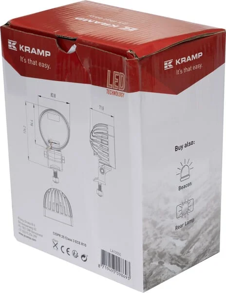 Kramp - LA10550 - Arbeitsleuchte LED, 40W, 4000lm, rund, weiß, 10/30 V, 84x126x71,8mm, Deutscher Stecker, 4 LEDs, 360 Grad, Kramp