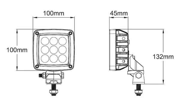 Kramp - LA10555 - Arbeitsleuchte LED, 27W, 3000lm, Quadratisch, Weiss, 10/30V, Deutsch-Stecker, Weitstrahler, 9 LEDS