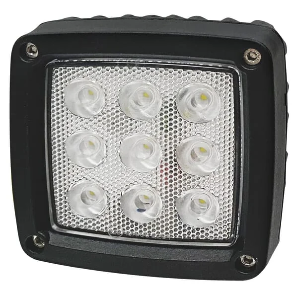 Kramp - LA10555 - Arbeitsleuchte LED, 27W, 3000lm, Quadratisch, Weiss, 10/30V, Deutsch-Stecker, Weitstrahler, 9 LEDS