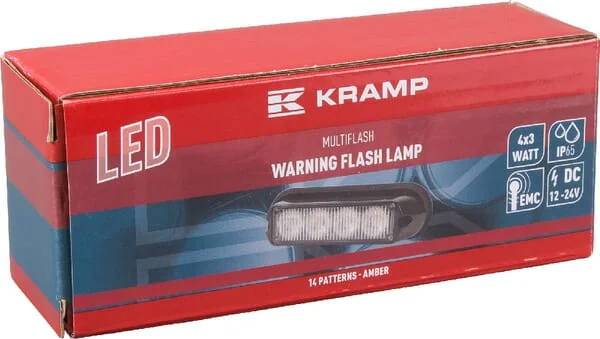 Kramp - LA20011 - LED Warnleuchte, 12W, 12-24V, Amber, Verschraubt, 132x34x30mm, 4 LEDs