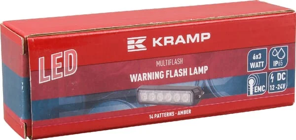 Kramp - LA20014 - Warnleuchte LED, 18W, 12-24V, Amber, Verschraubt, 128x28x19mm, 6 LEDs