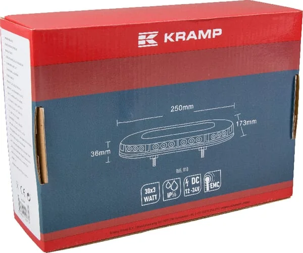 Kramp - LA20018 - LED Lichtleiste, 90W, 12-24V, gelb, angeschraubt, 250x173x36mm, 30 LED, Kramp
