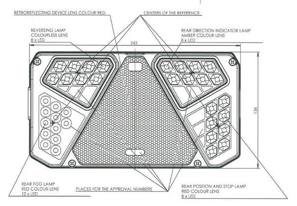 Kramp - LA40006 - Multifunktions-Ruecklicht Rechts LED, Rechteckig, 12-24V, 242x134x36.5mm, 7-Bolzen
