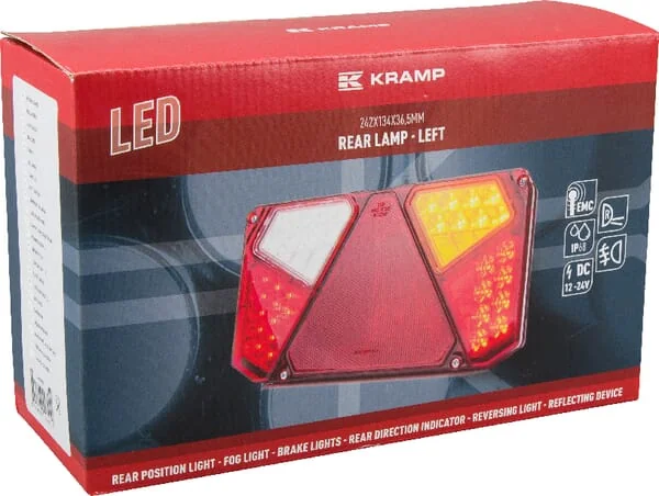 Kramp - LA40007 - Multifunktions-Ruecklicht Stangen LED, Rechteckig, 12-24V, 242x134x36.5mm – Hinten Links