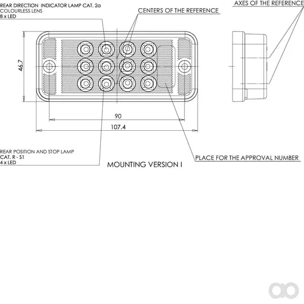 Kramp - LA40010 - Multifunktions-Rueckleuchte LED, Rechteckig, 12-24V, 107.4x46.7x23mm, 5-Polig