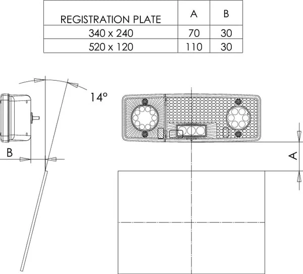 Kramp - LA40019 - Multifunktionale hintere linke LED-Leuchte, rechteckig, 12-24V, 287.5x100.5x65mm, Kramp