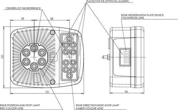 Kramp - LA40021 - Multifunktionale hintere LED-Leuchte, quadratisch, 12-24V, 121x101x56mm, Kramp