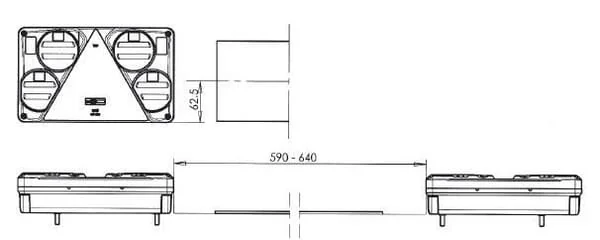 Kramp - LA40026 - Multifunktions-Ruecklicht Stangen LED, Rechteckig, 12-24V, 232x142x59mm, 5-Bolzen