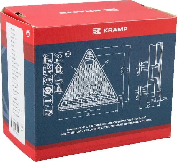 Kramp - LA40027 - Multifunktionale hintere linke LED-Leuchte, dreieckig, 12-24V, 163x144x38.8mm, Kramp