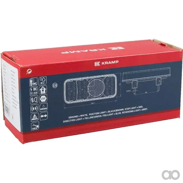 Kramp - LA40035 - Mehrzweck-Rueckleuchte LED, Rechteckig, 12-24V, 200.5x85x40mm – Hinten Links