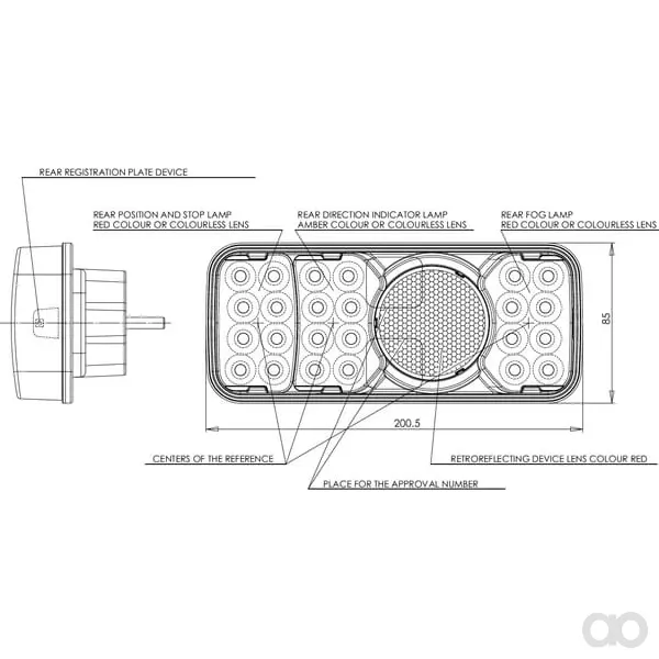 Kramp - LA40036 - Mehrzweck-Rueckleuchte LED, Rechteckig, 12-24V, 200.5x85x40mm, 5-Polig – Hinten Links