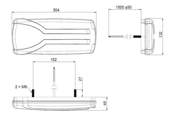 Kramp - LA40062 - Rueckleuchte Stangen LED Rechteckig 12/24V Weiss/Orange/Rot 304x132x48mm