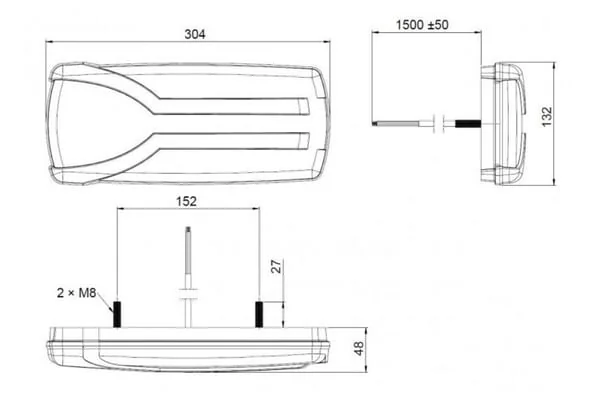 Kramp - LA40063 - Rueckleuchte Rechts LED Rechteckig 12/24V Weiss/Orange/Rot 304x132x48mm