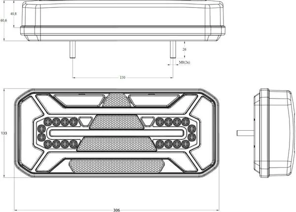 Kramp - LA40074 - Multifunktions-Rücklicht rechts LED, rechteckig, 12-24V, 306x133x60,6mm, Kramp