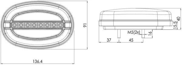 Kramp - LA80034 - Multifunktionale Vordere LED-Leuchte, Oval, 12-24V, 136,4x91x40 mm