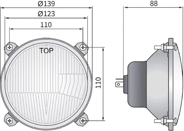 Kramp - LA80155 - Halogenscheinwerfer, Rund, 12/24V, 123x123mm
