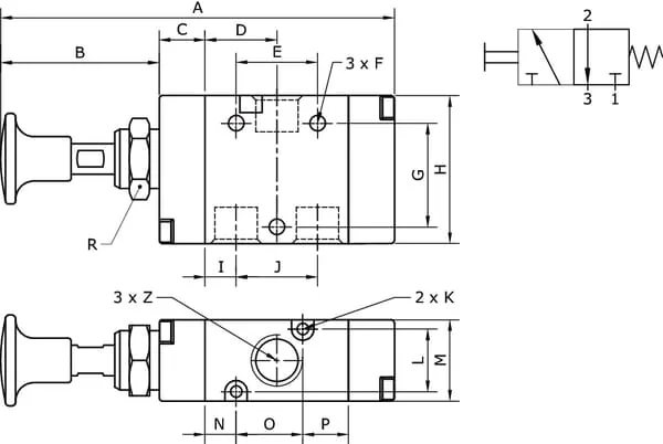 Kramp - MAB32M18NC - 3/2-Ventil, Knopfhebel 1/8"