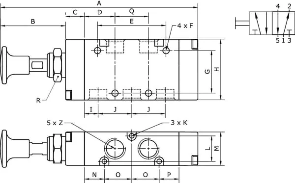 Kramp - MAB52B18 - 5/2-Ventil, Knopfhebel 1/8"