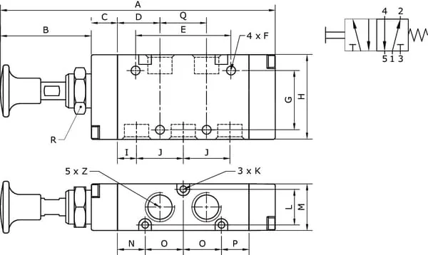 Kramp - MAB52M14 - 5/2-Ventil, Knopfhebel 1/4"