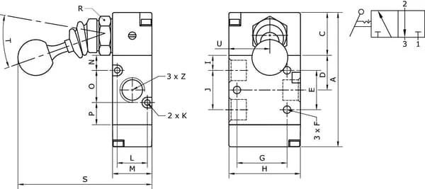 Kramp - MAL32B18 - 3/2-Ventil, Hebel 1/8"