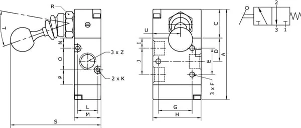Kramp - MAL32M14NC - 3/2-Ventil, Hebel 1/4"