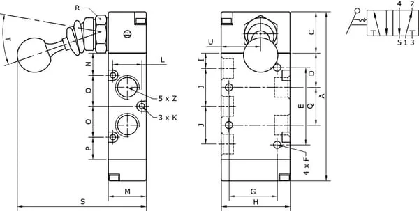 Kramp - MAL52B18 - 5/2-Ventil, Hebel 1/8"