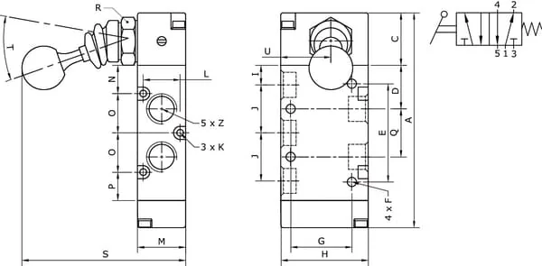 Kramp - MAL52M14 - 5/2-Ventil, Hebel 1/4"