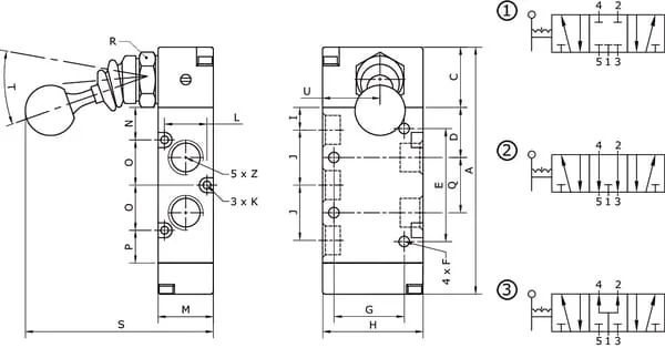 Kramp - MAL53B14PC - 5/3-Ventil, Hebel 1/4"