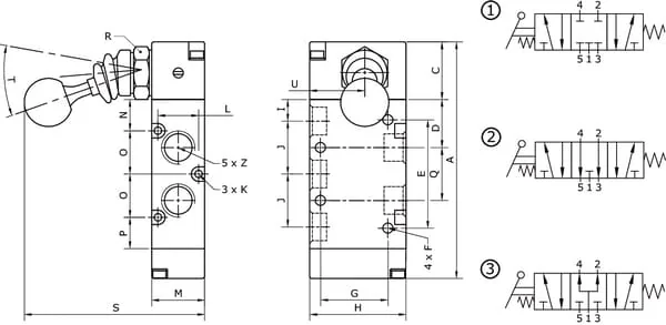 Kramp - MAL53M14PC - 5/3-Ventil, Hebel 1/4"