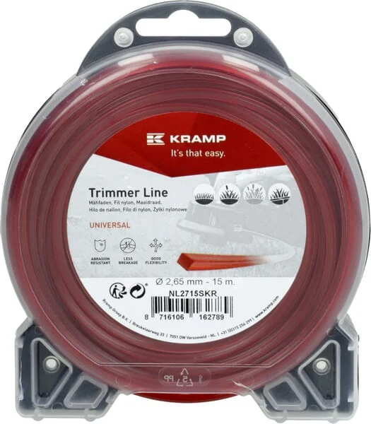Kramp - NL2715SKR - Reißfester Trimmerfaden Diameter 2,65 mm 15 m Quadratisches Profil, Rot, Kramp