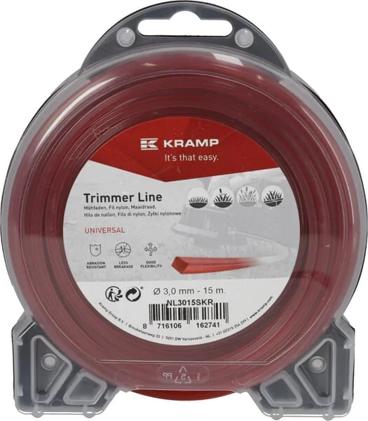 Kramp - NL2755SKR - Schneidfaden Für Trimmer Diameter 2,65 mm 55 m Mit Quadratischem Profil, Rot, Kramp